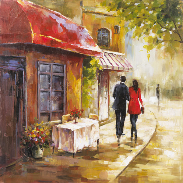 PXYW528 Wall décor art oil on canvas street scene red brown tones